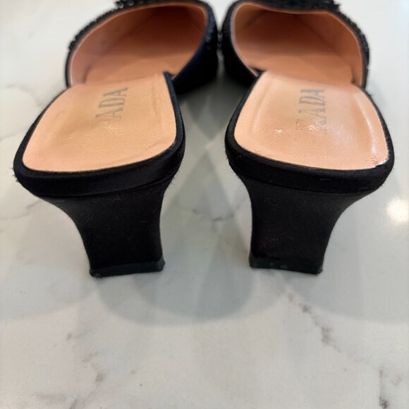 Prada Vintage Beaded Bow Satin Mule Heels Size 37 - Picture 5 of 10